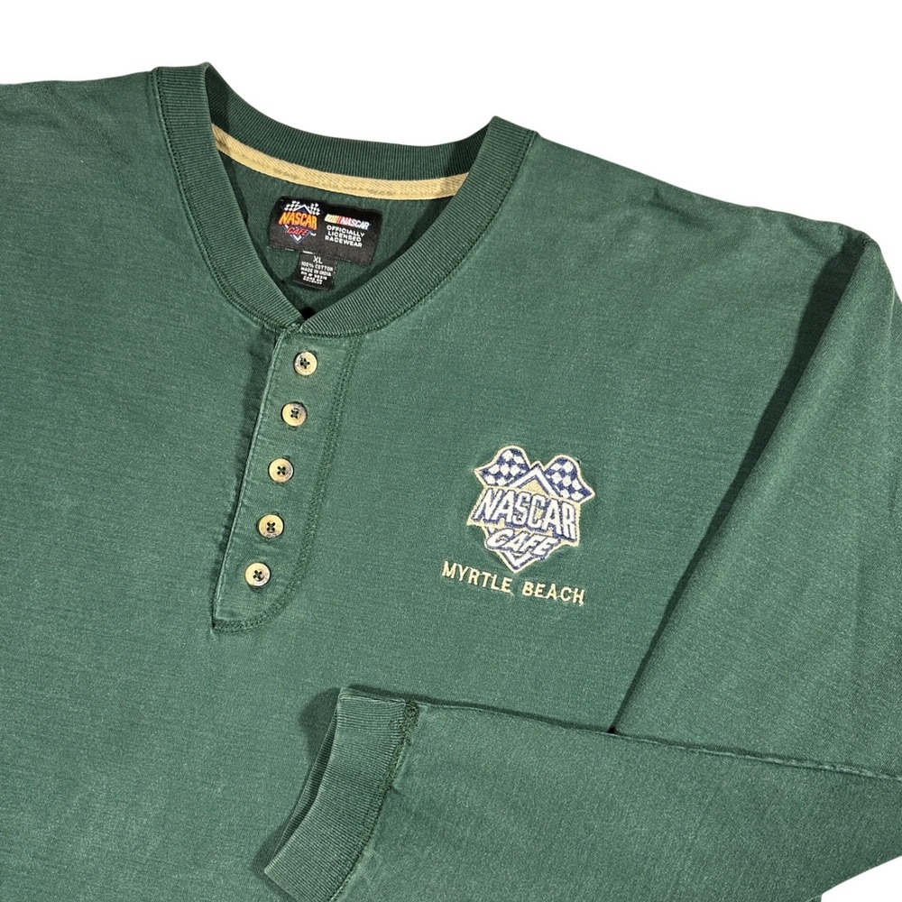 Vintage‎ Henley NASCAR Cafe Mens XL Green Myrtle Beach Embroidered